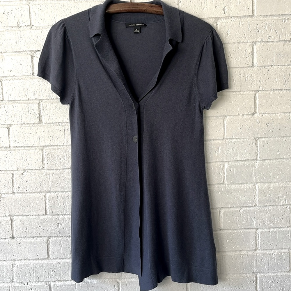 Banana Republic Open Cardigan Sweater Women Sz M Blue Cotton/Silk/Wool Soft FLAW
